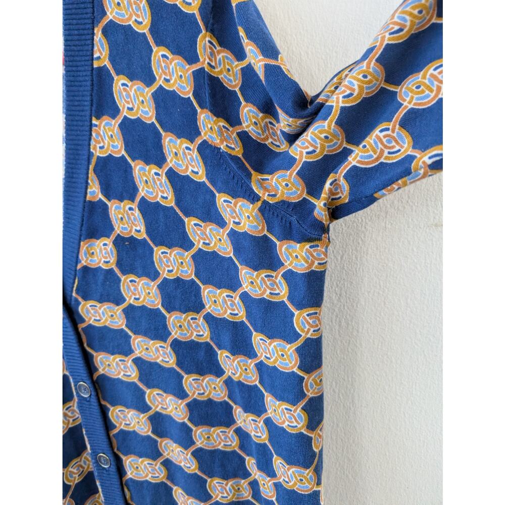 J McLaughlin Kristyn Cardigan Navy Gold Chain Print‎ Cotton Modal - Picture 5 of 9
